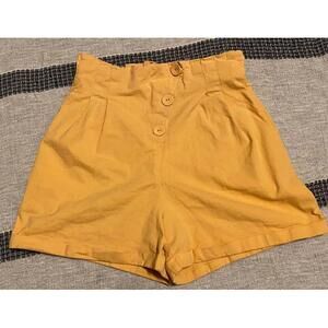 Entro Stylish High-Waisted Mustard Yellow Paper Bag Shorts Lg